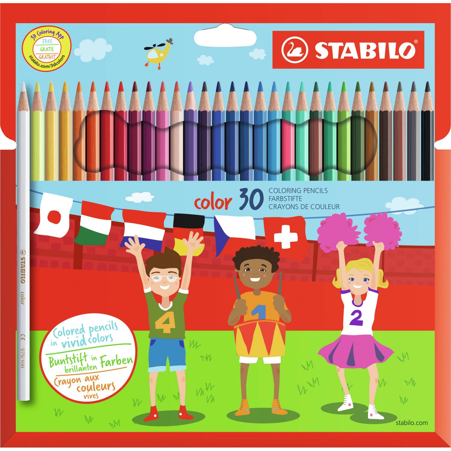 STABILO, Malstifte, Buntstifte color, sechseckig, 30er Karton-Etui farbig lackiert, Minenstärke: 2,5 mm, Länge: 175 mm (...