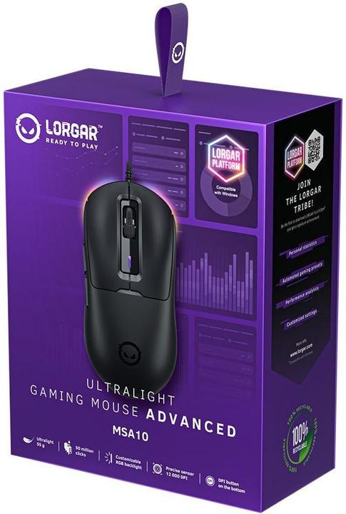 Immagine prodotto Lorgar Mouse per computer MSA10, Mouse da gioco cablato ultraleggero avanzato, nero