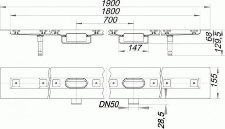 Produktbild Dallmer Duschrinne CeraLine Nano F 1800mm, 524768, DN 50 Bauhöhe 68mm (2040 mm)