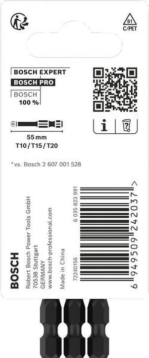 Actual product image Bosch Professional Zubehör PRO Torx Impact Bit, T10, T15, T20, 55 mm, 3 pcs. (T10, T15, T20)