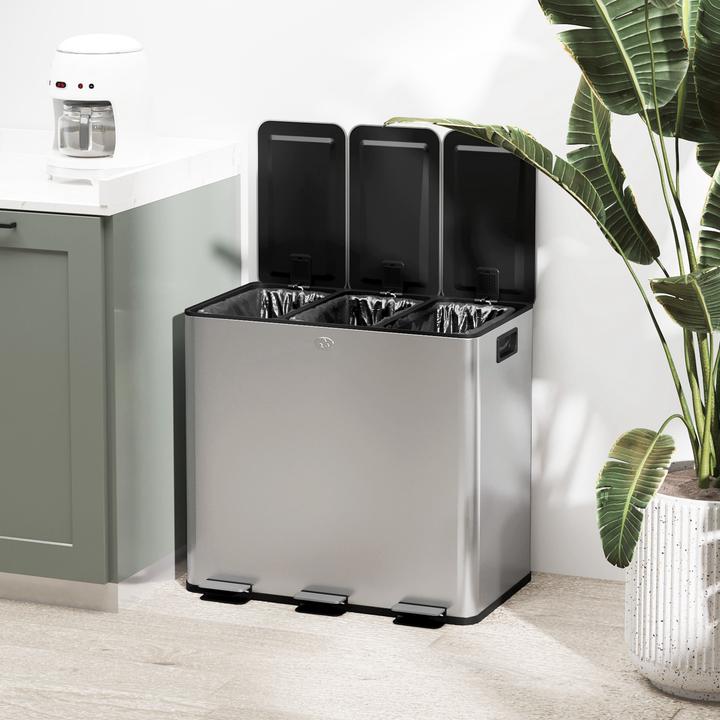 Produktbild Homcom Küchenabfalleimer Edelstahl, Kunststoff Silber (60 l)