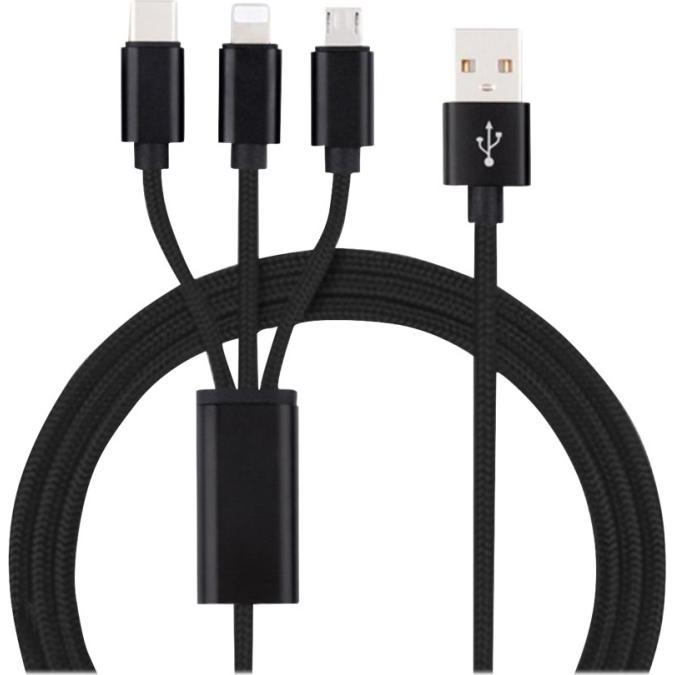 Insmat 133-1003, 1.2 m, USB A, USB C/Micro-USB B/Lightning, Black (USB 3.2 Gen 1), USB Kabel