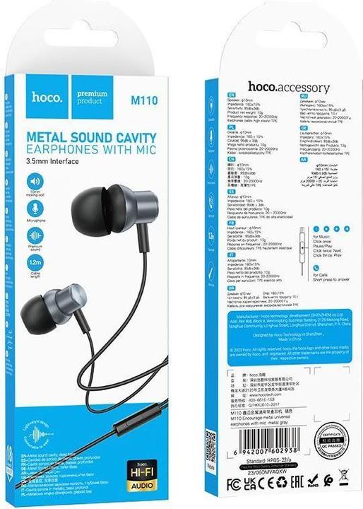 Produktbild Hoco Wired headphones wire earphones Jack 3,5 mm with microphone M110 metal gray (Kabelgebunden)