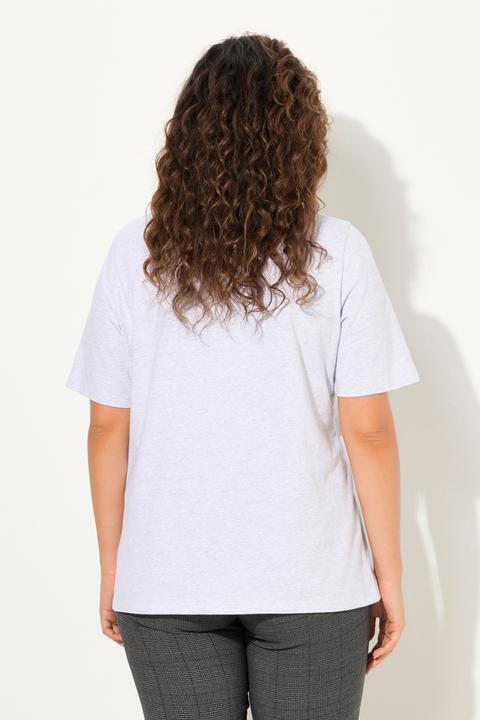 Actual product image Ulla Popken Embroidered Face Motif Short Sleeve V-Neck Tee (50, 52)