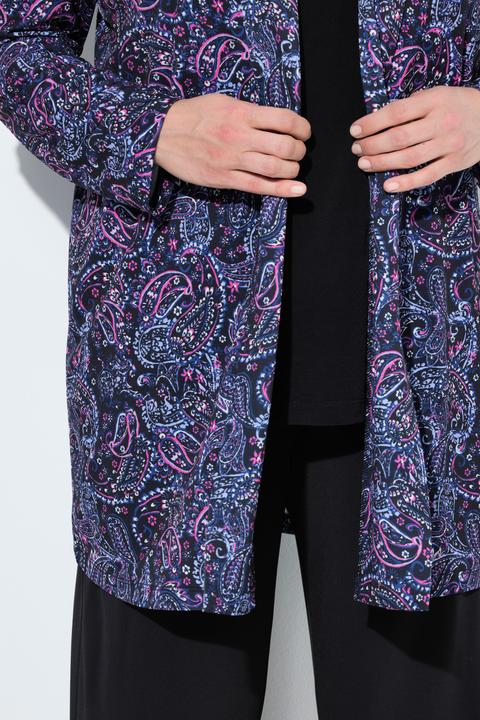 Actual product image Ulla Popken Paisley Matte Jersey Open Front Long Sleeve Jacket (58)