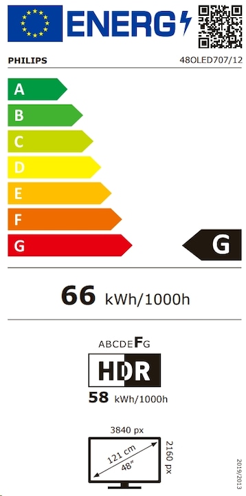 Label énergétique Philips 48OLED707/12 (48", OLED707, OLED, 4K, 2022)