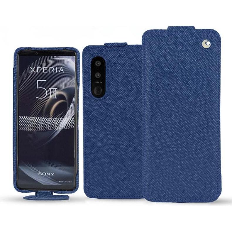 Noreve Lederschutzhülle vertikal (Sony Xperia 5 III), Smartphone Hülle, Blau