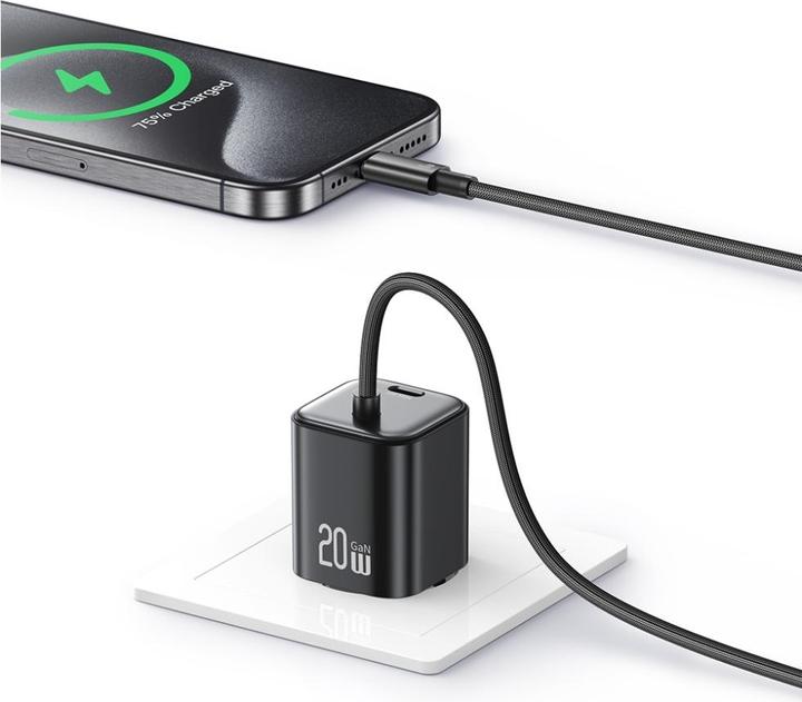 Actual product image Usams Ładowarka sieciowa JC Series CC261 20W GaN Mini Fast Charger 2xUSB-C czarny (20 W, 2 ports)