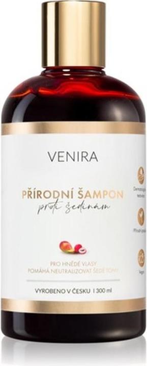Venira Natürliches Anti-Grau-Shampoo für braunes Haar - Mango und Lychee-Duft, 300 ml (300 ml, Flüssiges Shampoo)