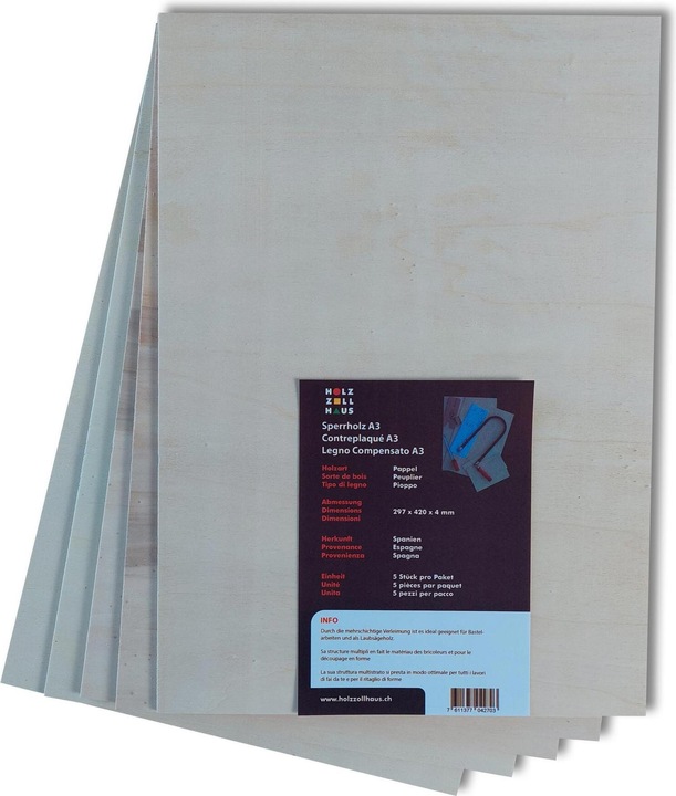 Actual product image Holz Zollhaus Plywood boards for crafting 5 pieces, A3