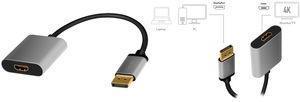 Produktbild LogiLink CDA0108 DisplayPort Adapter DP/M to HDMI A/F,4K/60 Hz, alu, black/grey, 0.15m (HDMI, 15 cm)