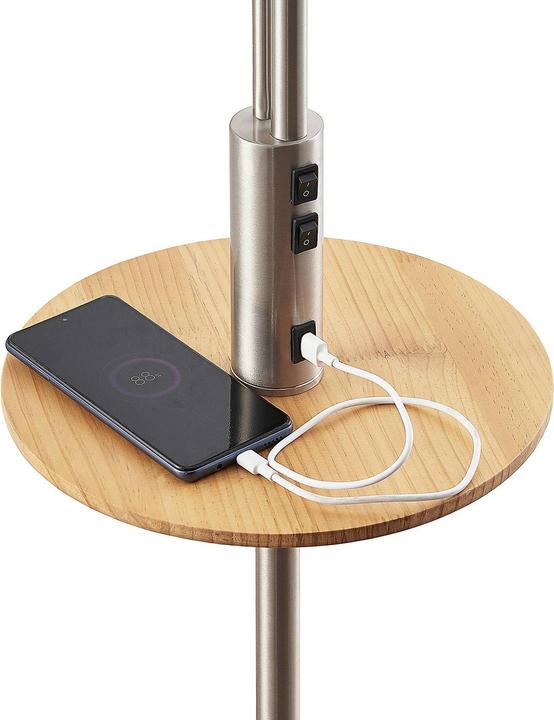 Image du produit Lindby Aovan Lampadaire avec rangement et USB, nickel (E27)