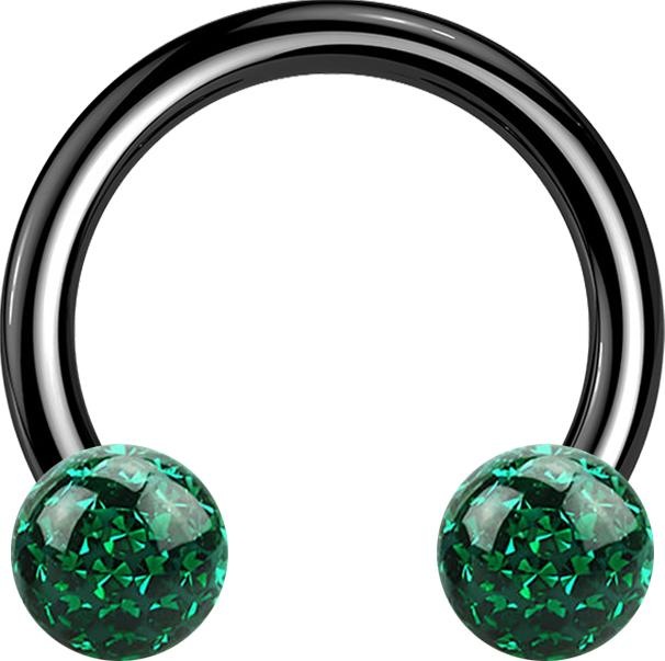 Actual product image Star Piercing Micro Circular Barbell black with two crystal balls green epoxy protective layer (without brass, Titanium G23)
