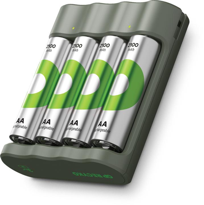 GP Batteries GP ReCyko Everyday Battery Charger, B441 (USB), incl. 4 x AA 2100 mAh Batteries (4 pcs., AA, AAA, Battery + charger)