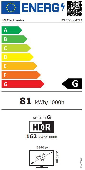 Label énergétique LG OLED55C47LA Téléviseur Smart TV OLED 165cm 55" 4K (55", C4, OLED, 4K, 2024)