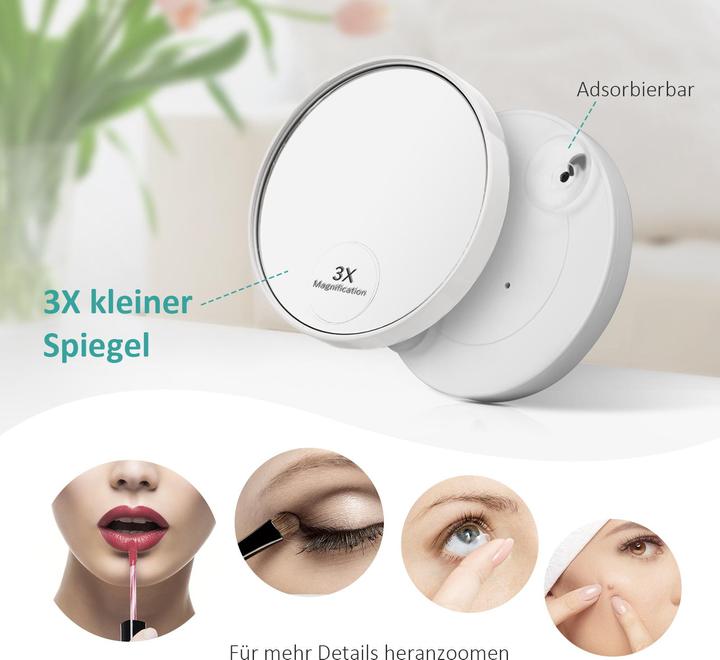 Produktbild Emke Kosmetikspiegel mit Beleuchtung, 1X+3X Vergrösserung, 2000mAh USB Aufladbarer, 3000K/4000K/6500K