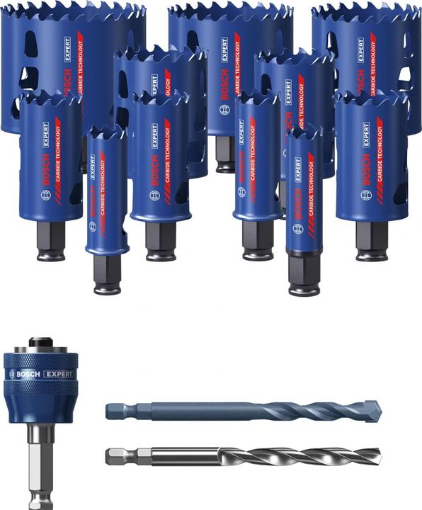 Produktbild Bosch Professional Zubehör EXPERT Tough Material Lochsäge-Set, 20/22/25/32/35/40/44/51/60/68/76 mm, 14-tlg. (68 mm, 40 mm, 51 mm, 60 mm, 22 mm, 32 mm, 35 mm, 76 mm, 25 mm, 44 mm, 20 mm)