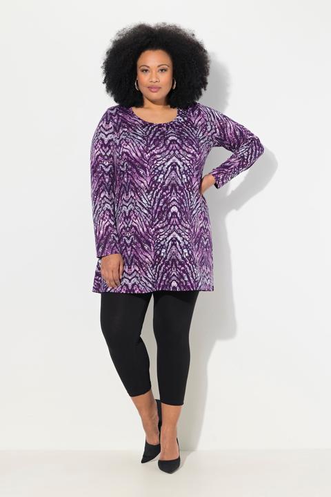 Actual product image Ulla Popken Snake Print Round Neck Swing A-Line Hem Cotton Knit Tunic (58)