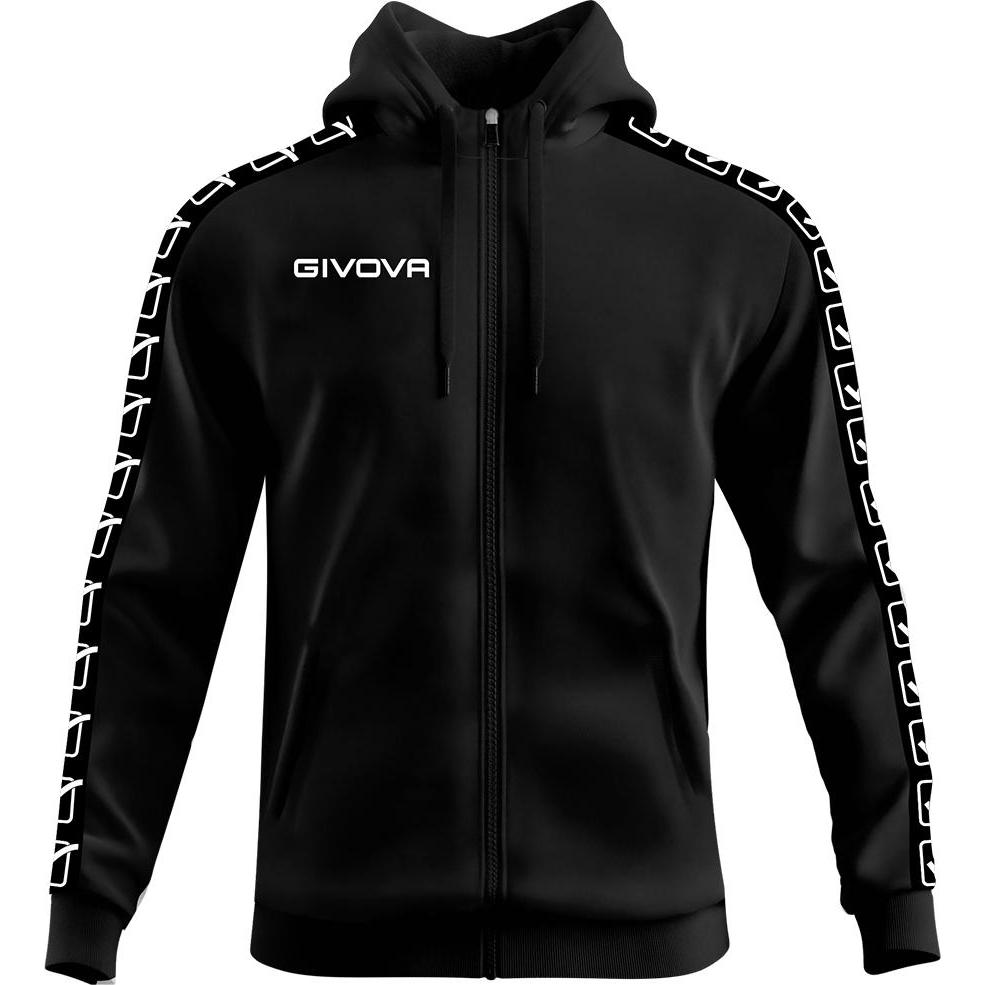 Givova, Herren, Pullover, Sweatshirt mit Kapuze Streifen Full Zip, Schwarz, (S)