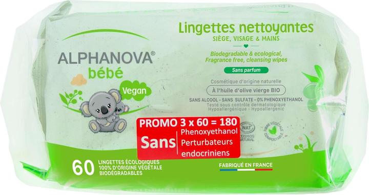 Image du produit Alphanova Lingettes de soin (3 x 60 pcs)
