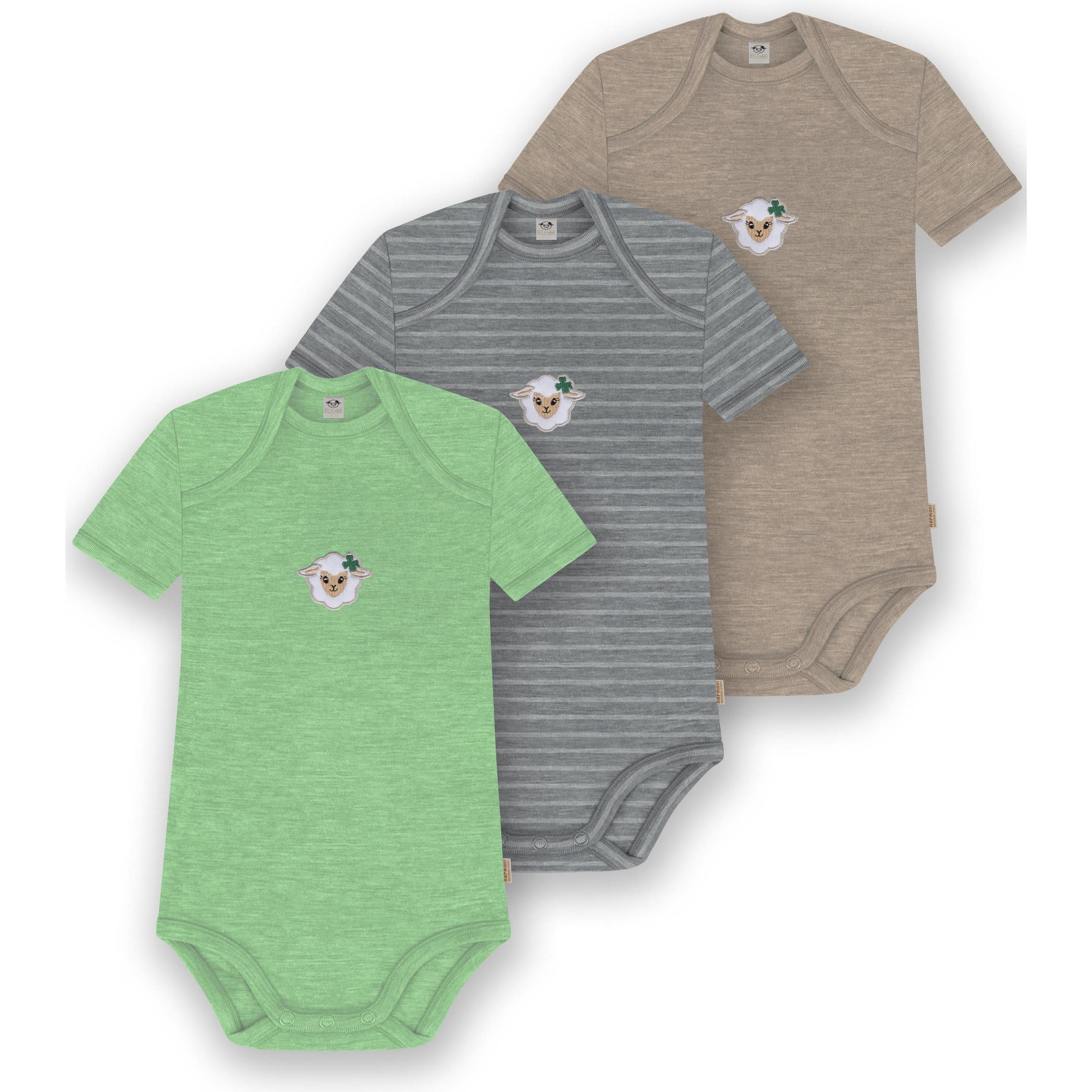 Normani, Herren, Body, 3er Set Baby Merino Body Kurzarm „Tauranga" - 9299, Beige, (74)