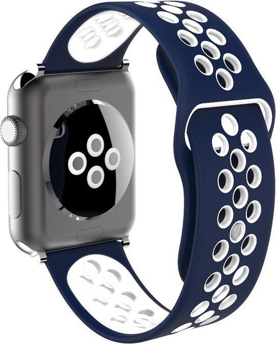 Immagine prodotto Hermex Apple Watch 44mm / 42mm S / M Silicone Sport Strap Cinturino Morbido BLU BIANCO (44 mm, 42 mm, Silicone)