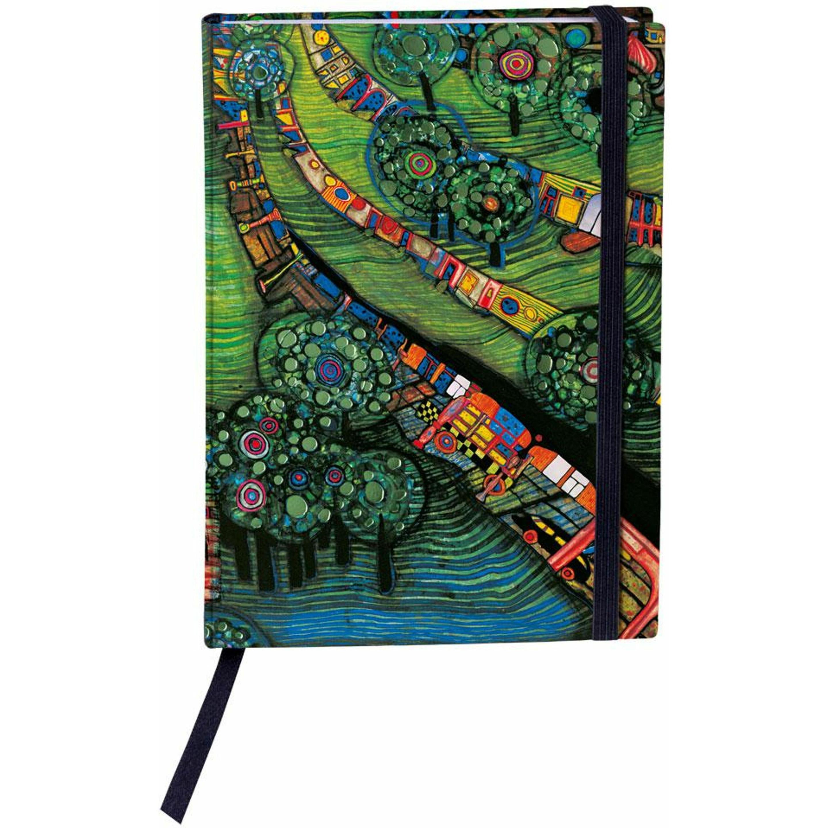 Wörner, Kalender, Hundertwasser Notizbuch (Grüne Stadt) (154 x 112 mm, Harter Einband, Englisch, Französisch, Deutsch)