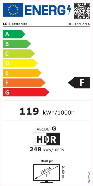 Energy Label LG OLED65C27 65 inch 4K OLED evo TV C2 (65", C2, OLED, 4K)