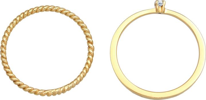 Produktbild Elli DIAMONDS Ring Diamant (0.03 ct.) Kordel 2er Ring Set 925 Silber (52, 925 Silber)