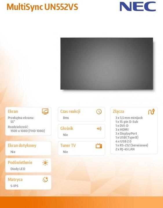 Image du produit NEC MultiSync UN552VS (1920 x 1080 pixels, 55")