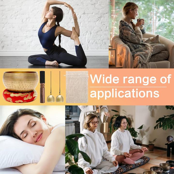 Actual product image Umilki Tibetisches Klangschalen-Set mit Messingglocken (Singing bowl)
