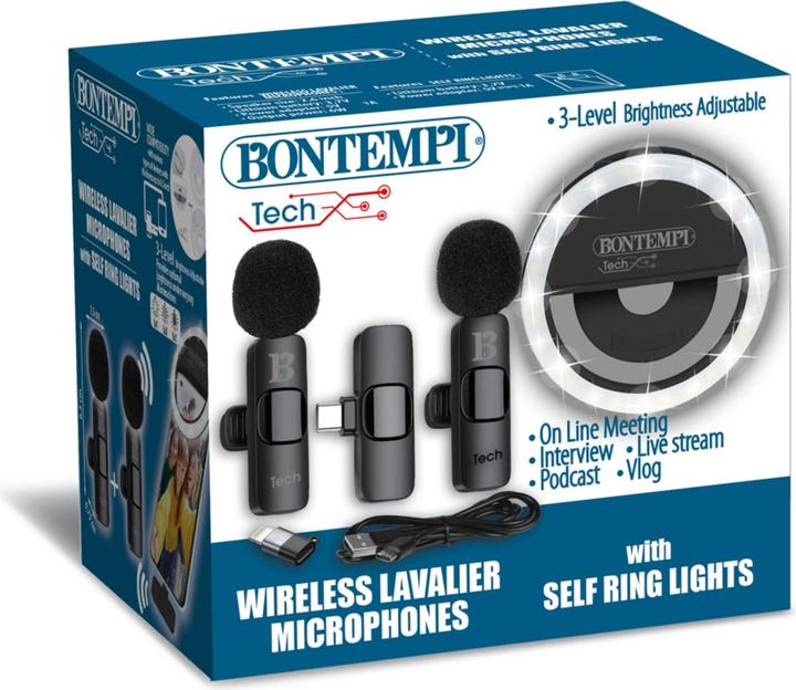 Image du produit Bontempi 2 Microfoni Wireless Lavalier con Anello Luminoso da Selfie