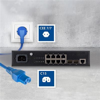 Produktbild ACT Powercord mains connector CEE 7/7 male (angled) - C15 blue 1 m (1 m)