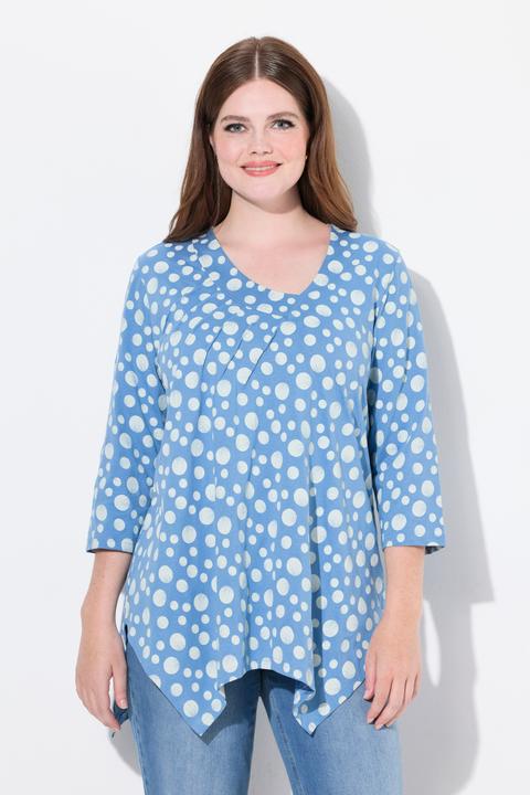 Image du produit Ulla Popken Chemise, ourlet en pointes, col en V, manches 3/4, coton biologique (50, 52)