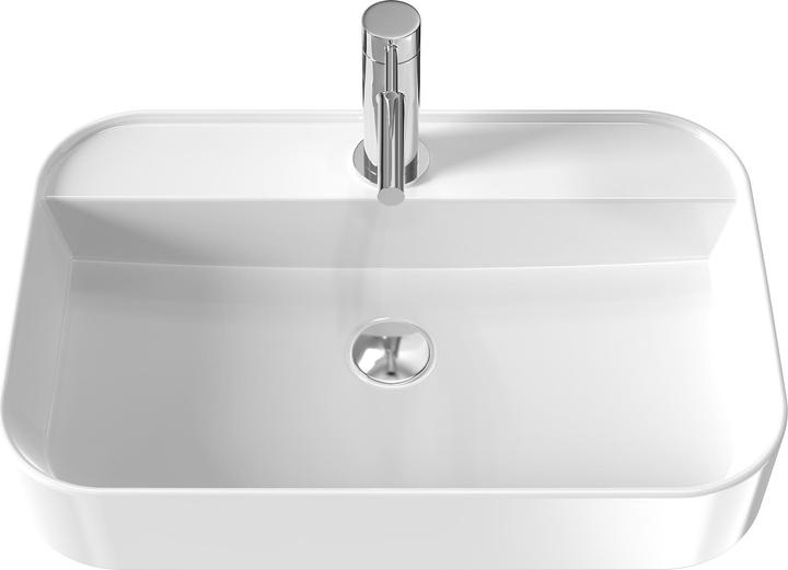 Emke Aufsatzwaschbecken Keramik Waschbecken Hängewaschbecken Eckiger Waschtisch Weiss Glänzend (Mit H (400 mm, 600 mm)