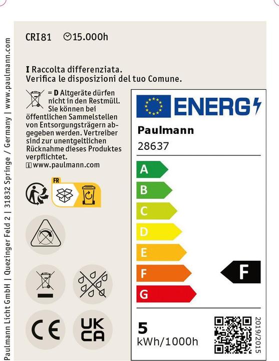 Energie-Label Paulmann Kerze (E14, 5 W, 470 lm, 2 x, F)
