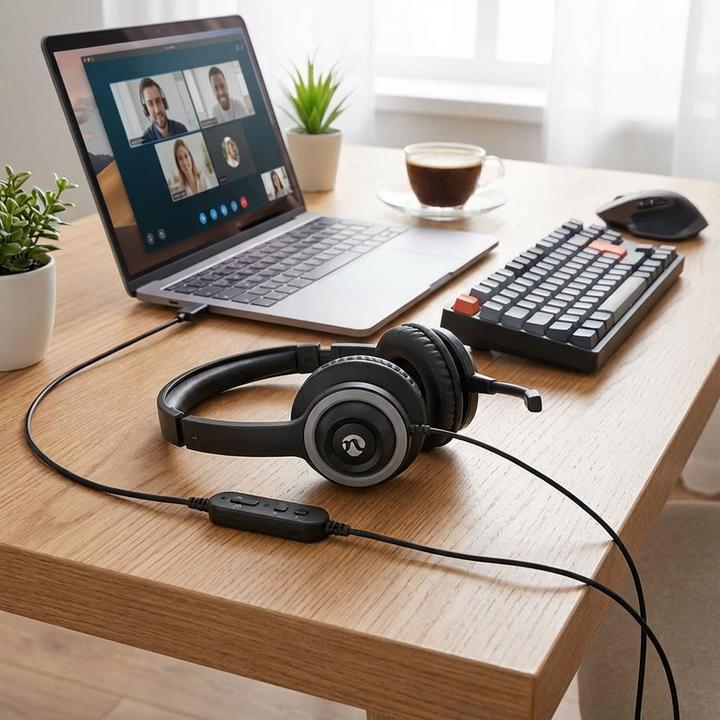 Produktbild Nedis PC Headset On-Ear, Stereo - Black (Kabelgebunden, USB-A, Google Meet, Microsoft Teams, Zoom)