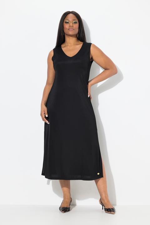 Produktbild Ulla Popken Midi-Slinkykleid, A-Linie, V-Ausschnitt, Piqué, ärmellos (54)
