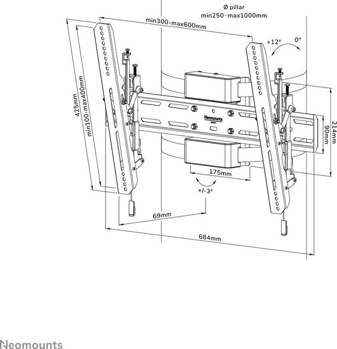 Image du produit Neomounts Select Screen Pillar Mount (ti (Barre, 75", 50 kg)