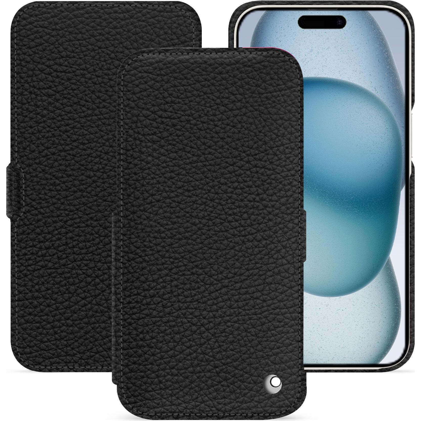 Noreve Lederschutzhülle horizontal (Apple iPhone 15), Smartphone Hülle, Schwarz