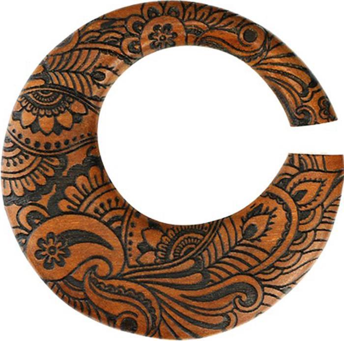 Immagine prodotto Star Piercing Ohrgewicht Ring Gravur Blumen aus Balinese Holz (senza ottone, Organico)