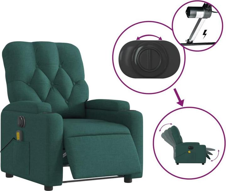 Image du produit vidaXL Fauteuil de massage Fauteuil de relaxation électrique Vert foncé Tissu