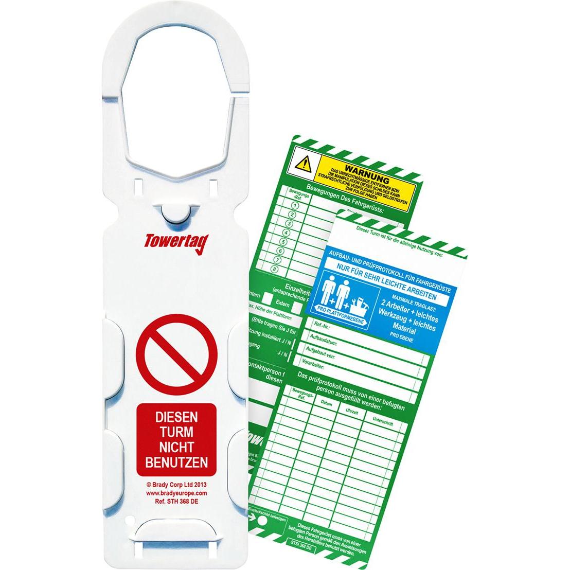 Brady Scafftag, SCAF-DE-STSH-368-SLIT-A, Towertag Set, 10 x Towertag Halter, 20 x Towertag Einsteckschil (831458)