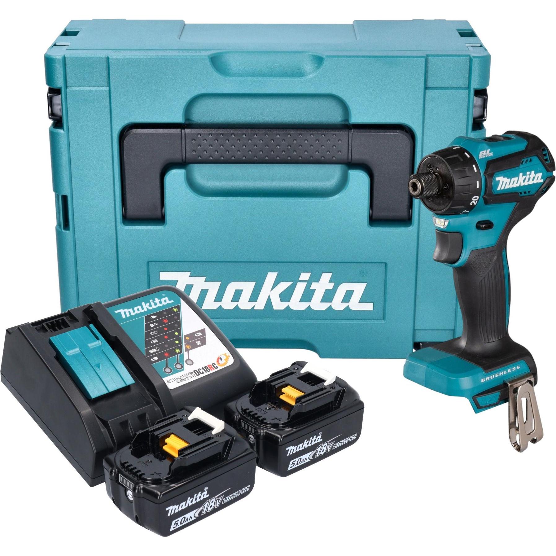 Thumbnail - Makita, Bohrmaschine + Akkuschrauber, DDF 083 RTJ Akku Bohrschrauber 18 V 40 Nm 1/4" Brushless + 2x Akku 5,0 Ah + Ladege...