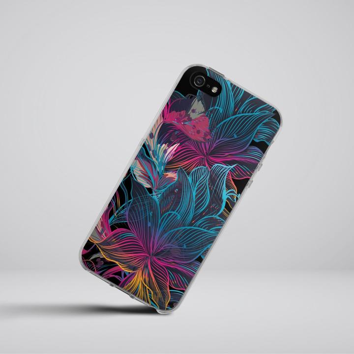 Produktbild DeinDesign Silikon Hülle für Apple iPhone 5 Handyhülle Case Smartphone Schutzhülle Blumen Neon bunt (Apple iPhone 5)