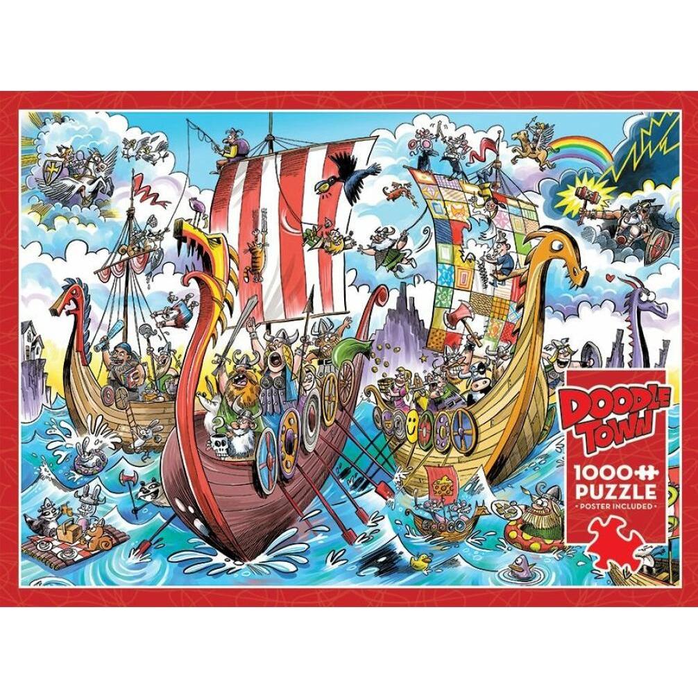 Thumbnail - Cobble Hill Puzzle 1000 pieces DoodleTown: Viking Voyage (1000 Teile)