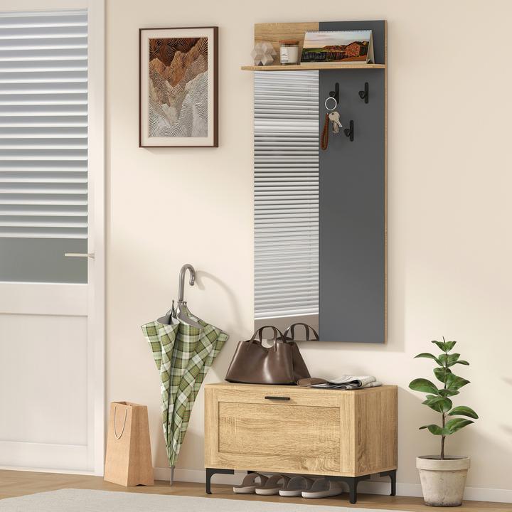 Produktbild Homcom Garderobe Set MDF, Spiegel Naturholz