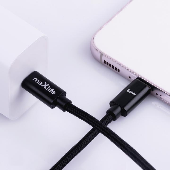 Produktbild Maxlife MXUC-12 cable USB-C - USB-C 1,0 m 60W black (1 m, 60 W)