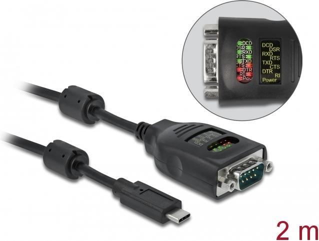 Actual product image Delock USB Type-C™ to Serial DB9 Adapter with 9 LED RS-232 Tester (2 m)