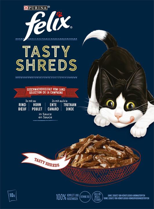 Produktbild Felix Nassfutter Tasty Shred Original mit Fleisch in Gelee, 10x80g (Adult, 10 Stk., 800 g)